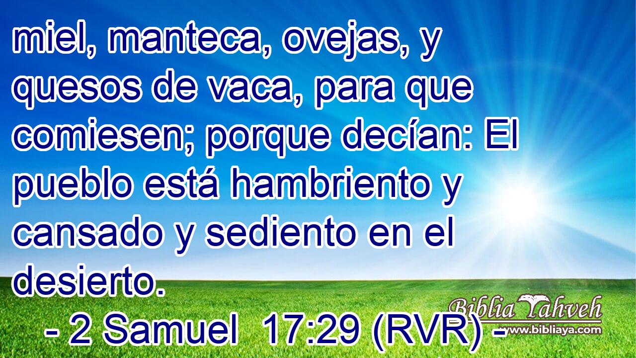 miel, manteca, ovejas, y quesos de vaca, para que comiesen; porque decían: El pueblo está hambriento y cansado y sediento en el desierto.