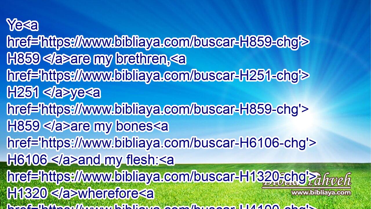 Ye H859 are my brethren, H251 ye H859 are my bones H6106 and my flesh: H1320 wherefore H4100 then are H1961 ye the last H314 to bring back H7725 (H853) the king?H4428