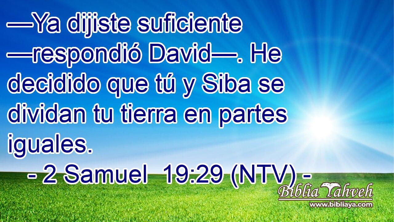 —Ya dijiste suficiente —respondió David—. He decidido que tú y Siba se dividan tu tierra en partes iguales.