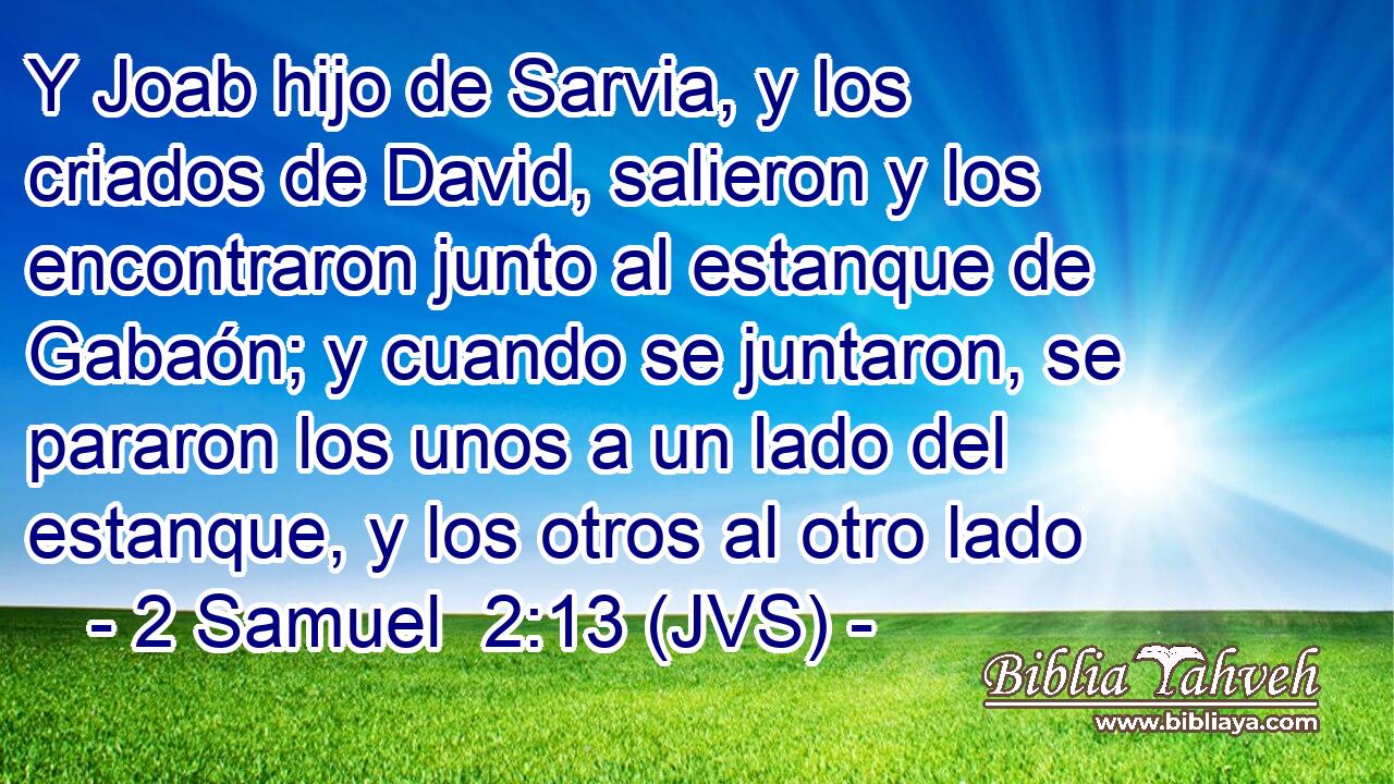 Y Joab hijo de Sarvia, y los criados de David, salieron y los encontraron junto al estanque de Gabaón; y cuando se juntaron, se pararon los unos a un lado del estanque, y los otros al otro lado