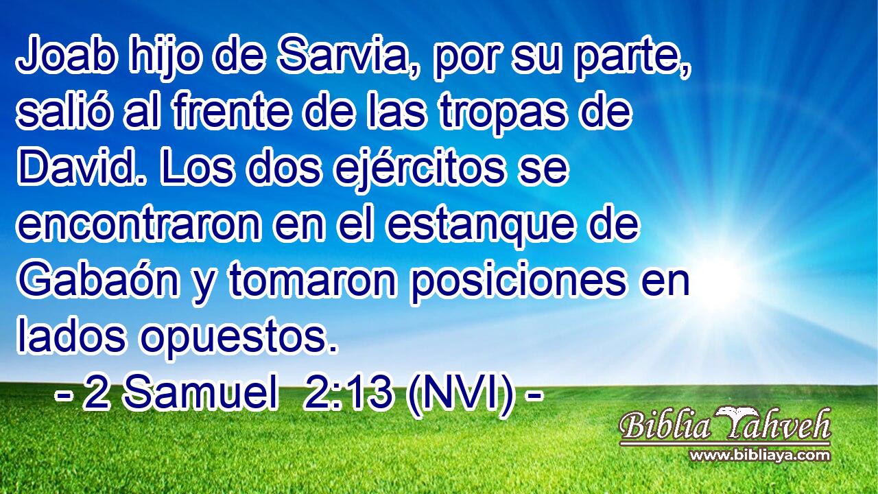  Joab hijo de Sarvia, por su parte, salió al frente de las tropas de David. Los dos ejércitos se encontraron en el estanque de Gabaón y tomaron posiciones en lados opuestos. 