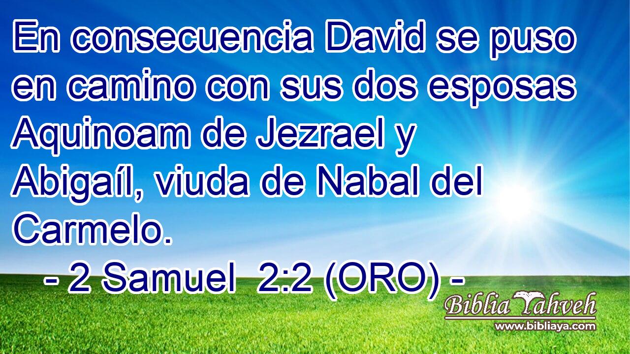  En consecuencia David se puso en camino con sus dos esposas Aquinoam de Jezrael y Abigaíl, viuda de Nabal del Carmelo. 