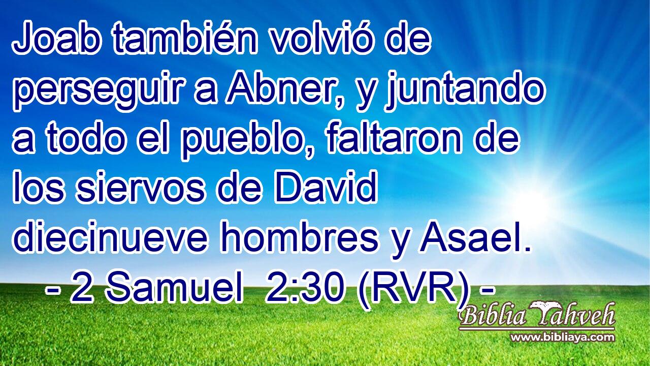 Joab también volvió de perseguir a Abner, y juntando a todo el pueblo, faltaron de los siervos de David diecinueve hombres y Asael.