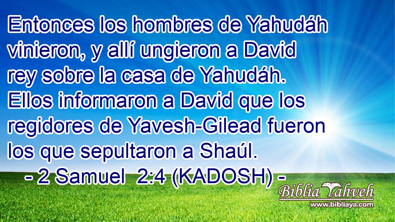  Entonces los hombres de Yahudáh vinieron, y allí ungieron a David rey sobre la casa de Yahudáh. Ellos informaron a David que los regidores de Yavesh-Gilead fueron los que sepultaron a Shaúl. 