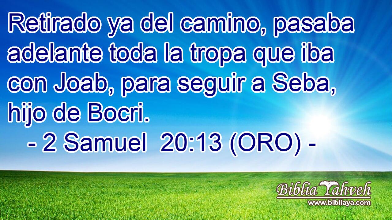  Retirado ya del camino, pasaba adelante toda la tropa que iba con Joab, para seguir a Seba, hijo de Bocri. 