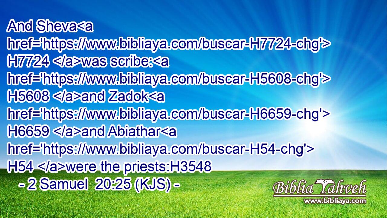 And Sheva H7724 was scribe: H5608 and Zadok H6659 and Abiathar H54 were the priests:H3548