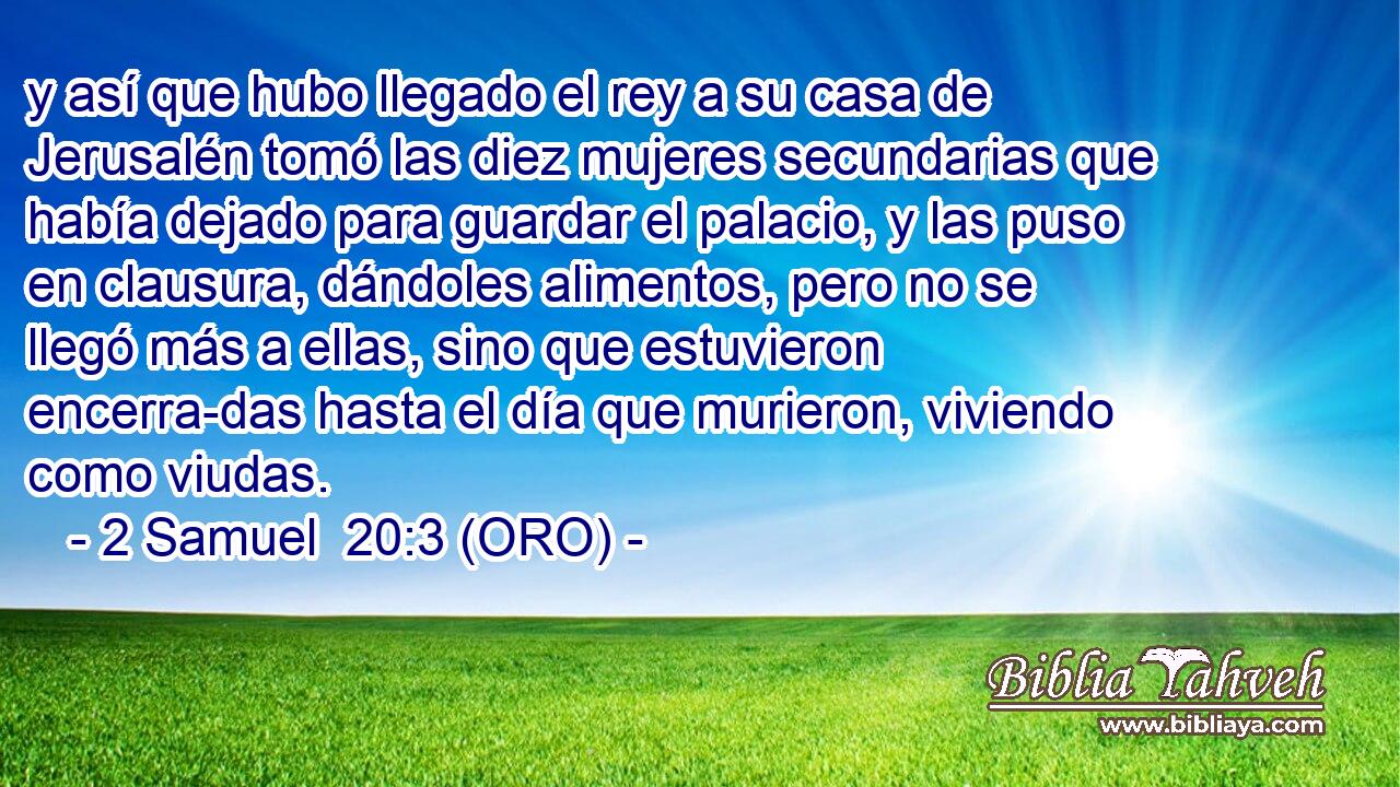  y así que hubo llegado el rey a su casa de Jerusalén tomó las diez mujeres secundarias que había dejado para guardar el palacio, y las puso en clausura, dándoles alimentos, pero no se llegó más a ellas, sino que estuvieron encerra-das hasta el día que murieron, viviendo como viudas. 
