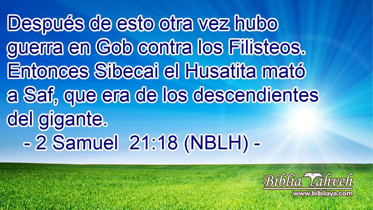  Después de esto otra vez hubo guerra en Gob contra los Filisteos. Entonces Sibecai el Husatita mató a Saf, que era de los descendientes del gigante. 