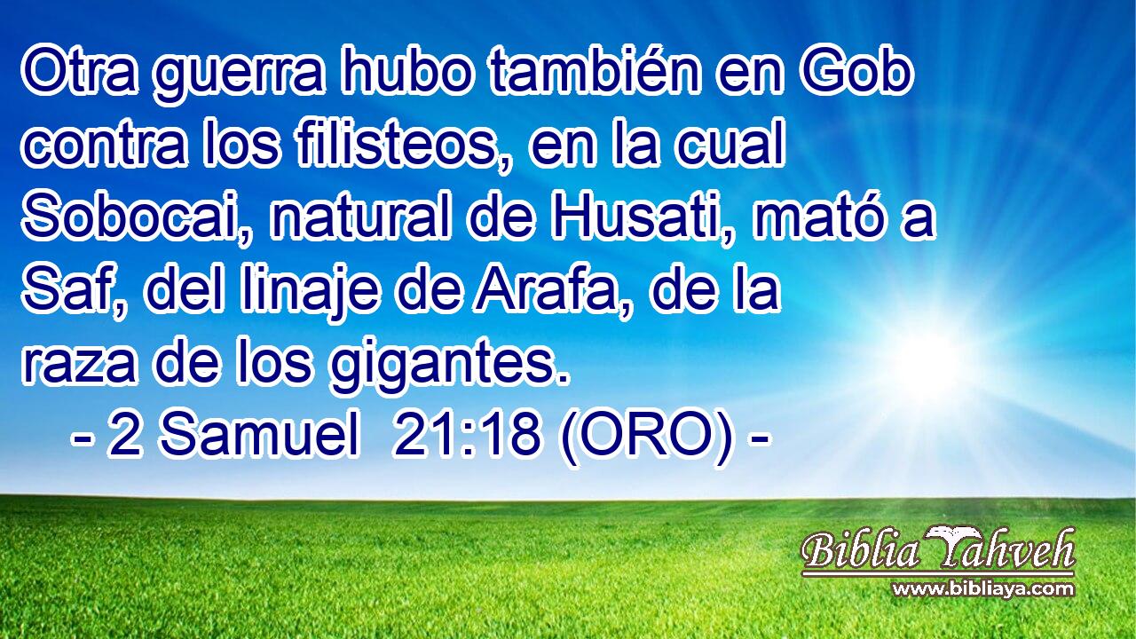  Otra guerra hubo también en Gob contra los filisteos, en la cual Sobocai, natural de Husati, mató a Saf, del linaje de Arafa, de la raza de los gigantes. 