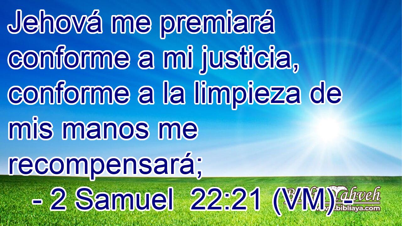  Jehová me premiará conforme a mi justicia, conforme a la limpieza de mis manos me recompensará; 