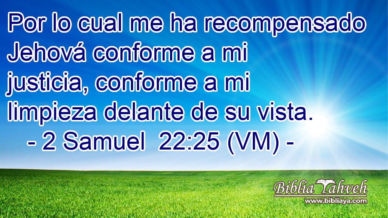  Por lo cual me ha recompensado Jehová conforme a mi justicia, conforme a mi limpieza delante de su vista. 