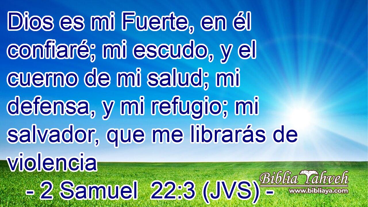 Dios es mi Fuerte, en él confiaré; mi escudo, y el cuerno de mi salud; mi defensa, y mi refugio; mi salvador, que me librarás de violencia