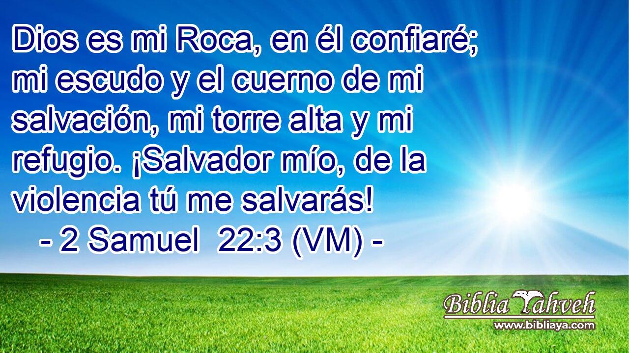  Dios es mi Roca, en él confiaré; mi escudo y el cuerno de mi salvación, mi torre alta y mi refugio. ¡Salvador mío, de la violencia tú me salvarás! 