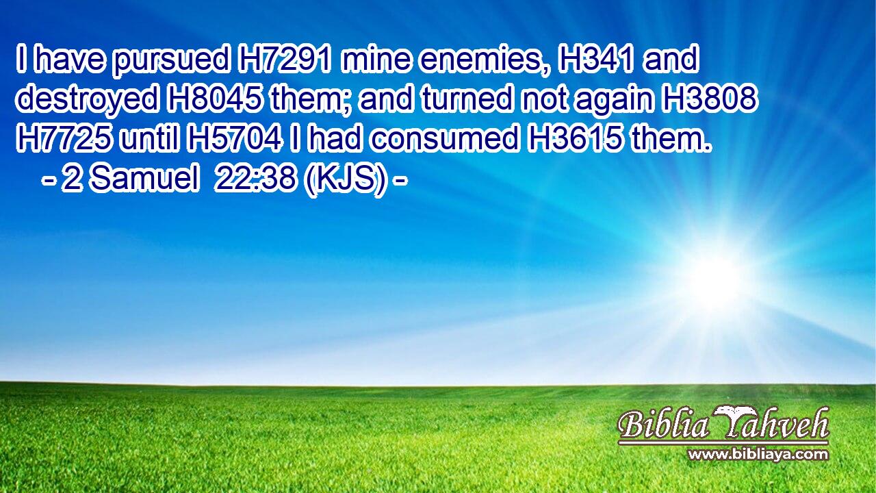 I have pursued H7291 mine enemies, H341 and destroyed H8045 them; and turned not again H3808  H7725 until H5704 I had consumed H3615 them.