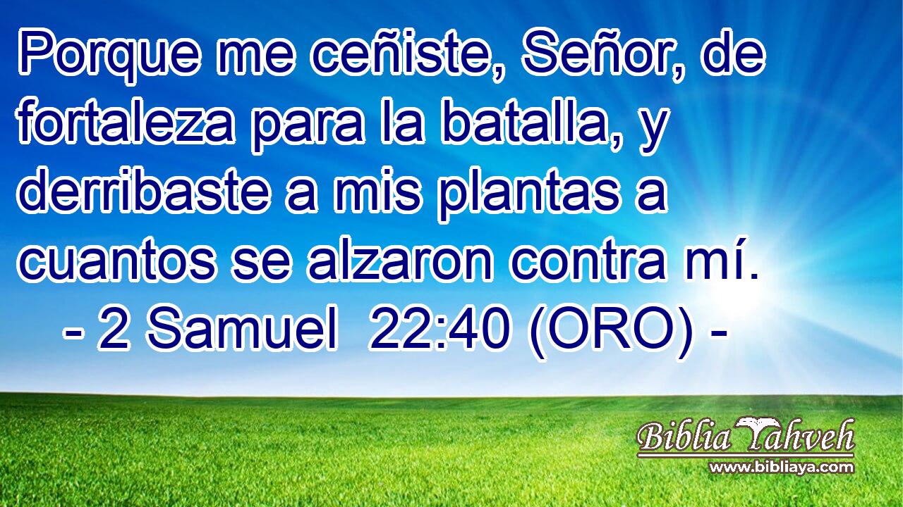  Porque me ceñiste, Señor, de fortaleza para la batalla, y derribaste a mis plantas a cuantos se alzaron contra mí. 