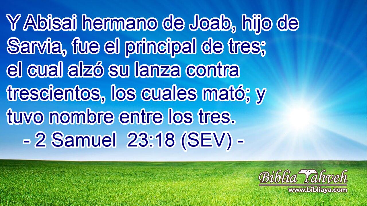 Y Abisai hermano de Joab, hijo de Sarvia, fue el principal de tres; el cual alzó su lanza contra trescientos, los cuales mató; y tuvo nombre entre los tres.