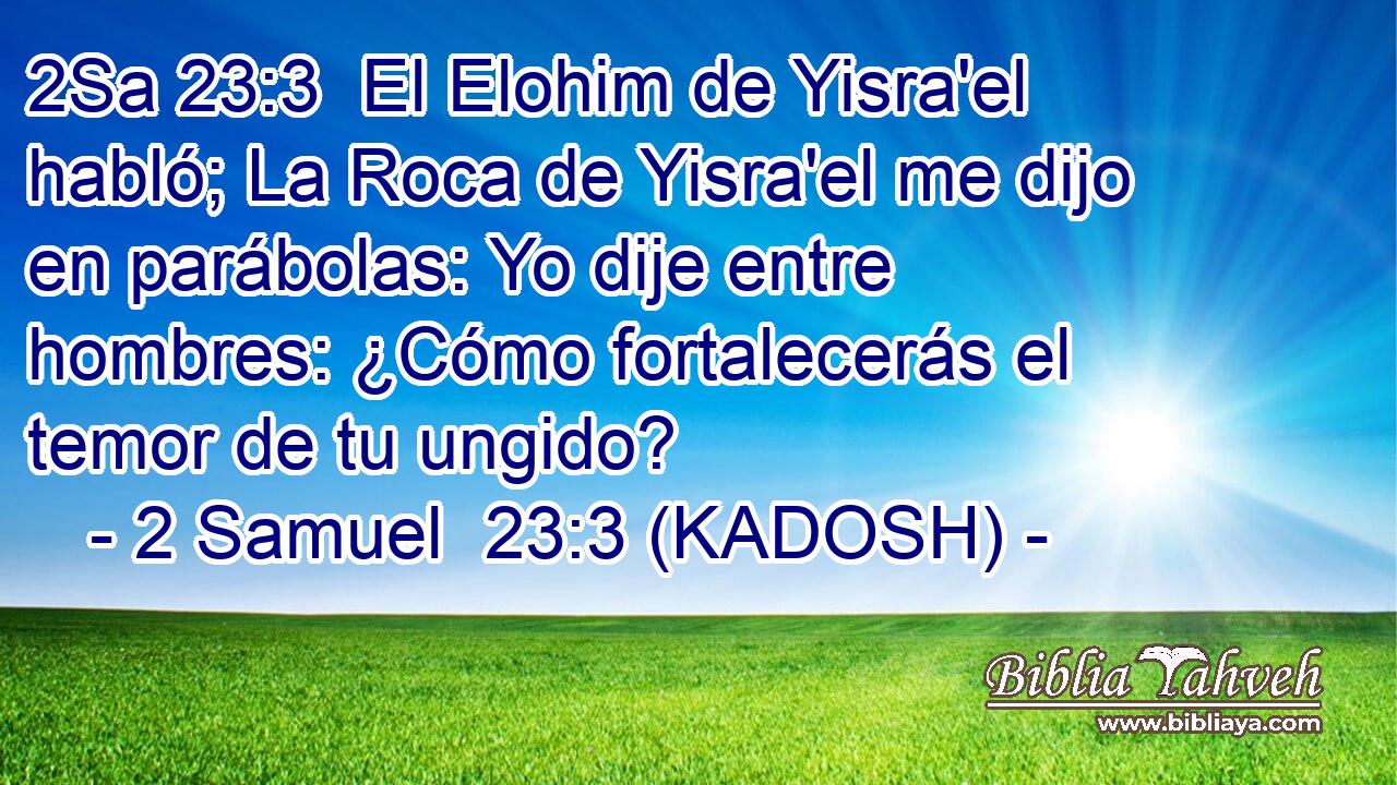 El Elohim de Yisra'el habló; La Roca de Yisra'el me dijo en parábolas: Yo dije entre hombres: ¿Cómo fortalecerás el temor de tu ungido? 