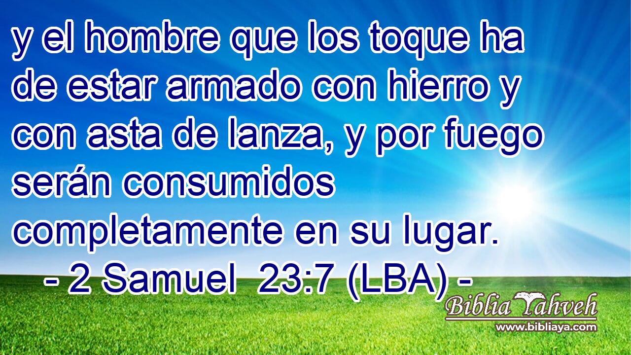 y el hombre que los toque ha de estar armado con hierro y con asta de lanza, y por fuego serán consumidos completamente en su lugar.