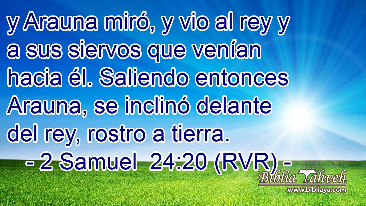 y Arauna miró, y vio al rey y a sus siervos que venían hacia él. Saliendo entonces Arauna, se inclinó delante del rey, rostro a tierra.