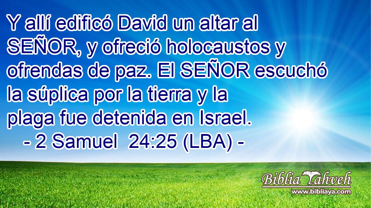 Y allí edificó David un altar al SEÑOR, y ofreció holocaustos y ofrendas de paz. El SEÑOR escuchó la súplica por la tierra y la plaga fue detenida en Israel.