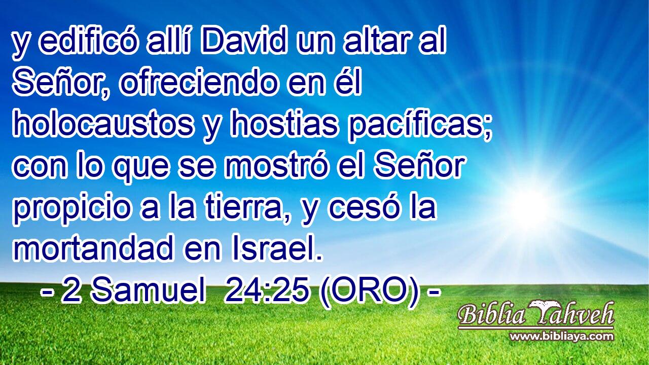  y edificó allí David un altar al Señor, ofreciendo en él holocaustos y hostias pacíficas; con lo que se mostró el Señor propicio a la tierra, y cesó la mortandad en Israel. 