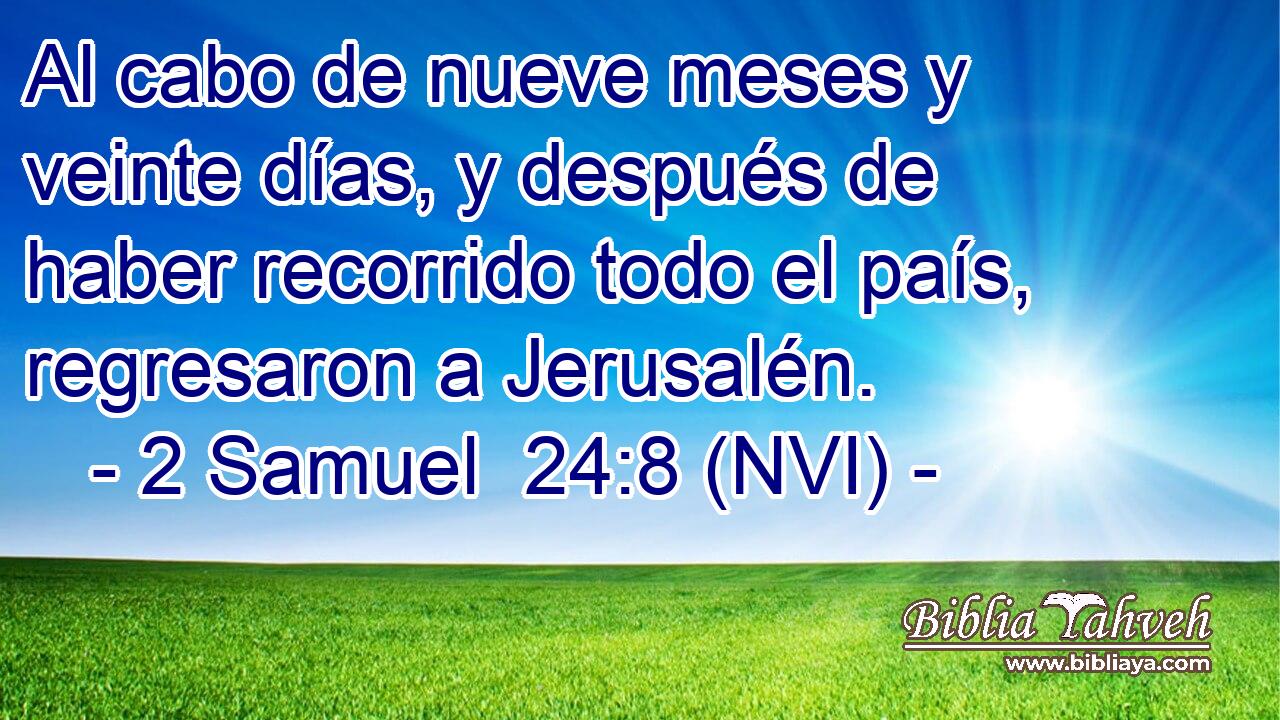  Al cabo de nueve meses y veinte días, y después de haber recorrido todo el país, regresaron a Jerusalén. 
