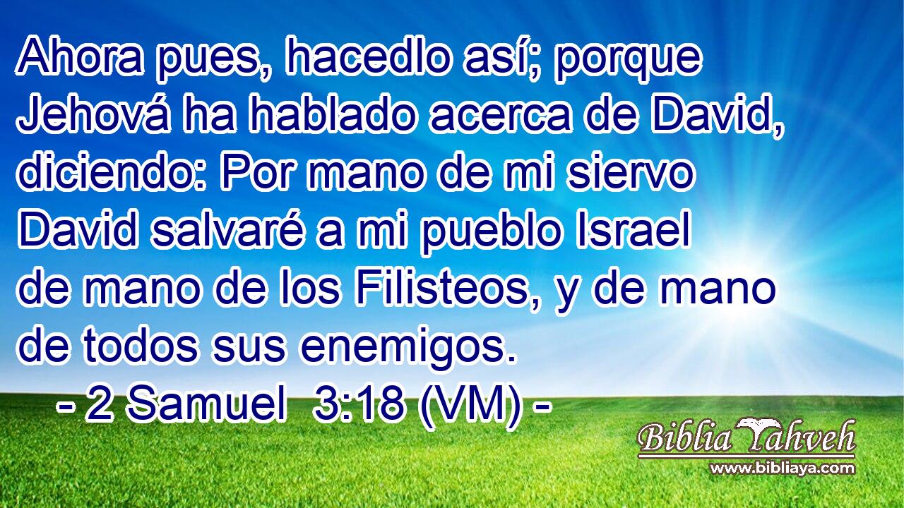  Ahora pues, hacedlo así; porque Jehová ha hablado acerca de David, diciendo: Por mano de mi siervo David salvaré a mi pueblo Israel de mano de los Filisteos, y de mano de todos sus enemigos. 