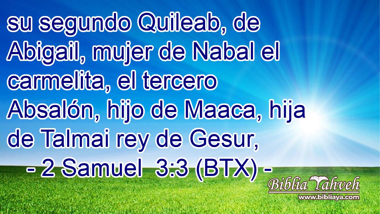 su segundo Quileab, de Abigail, mujer de Nabal el carmelita, el tercero Absalón, hijo de Maaca, hija de Talmai rey de Gesur,