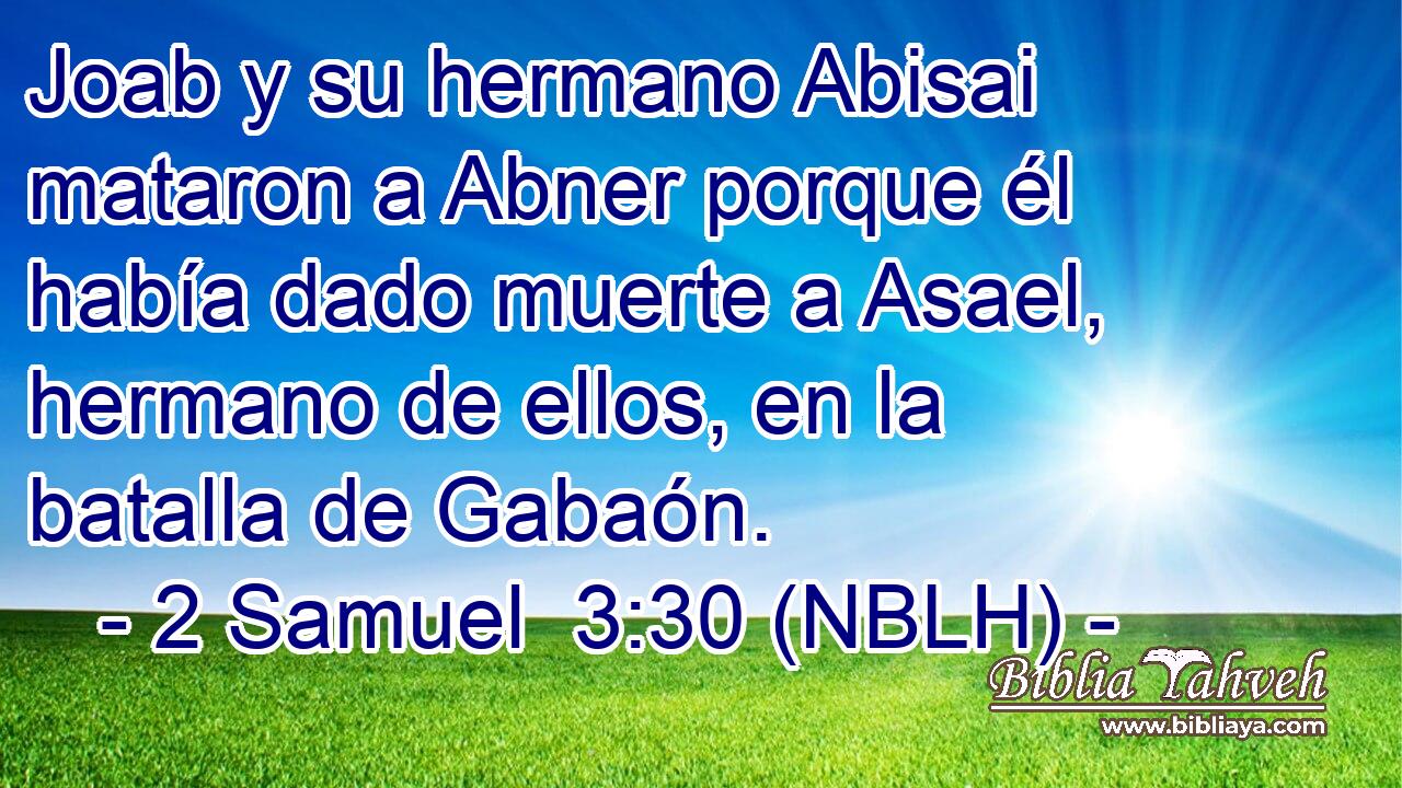 Joab y su hermano Abisai mataron a Abner porque él había dado muerte a Asael, hermano de ellos, en la batalla de Gabaón. 