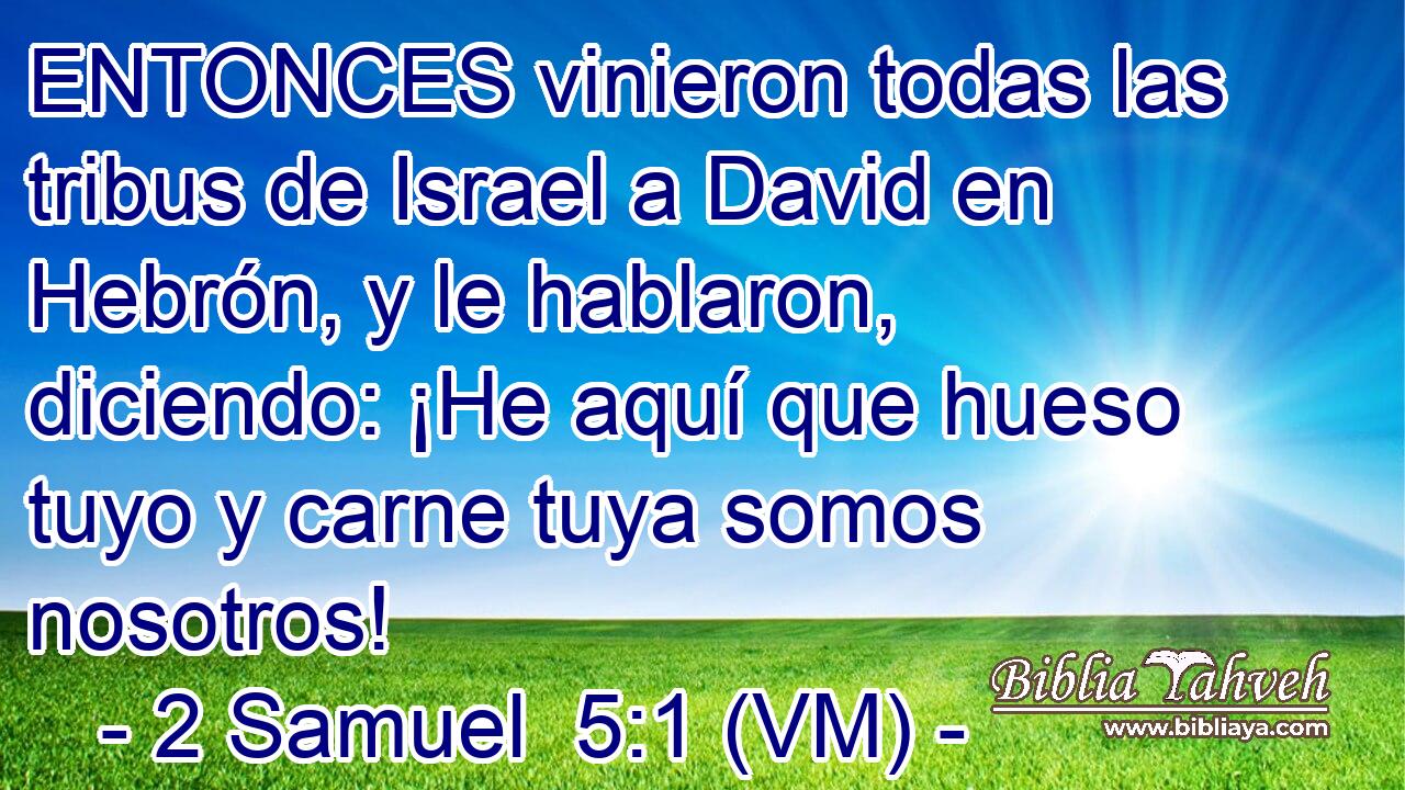  ENTONCES vinieron todas las tribus de Israel a David en Hebrón, y le hablaron, diciendo: ¡He aquí que hueso tuyo y carne tuya somos nosotros! 