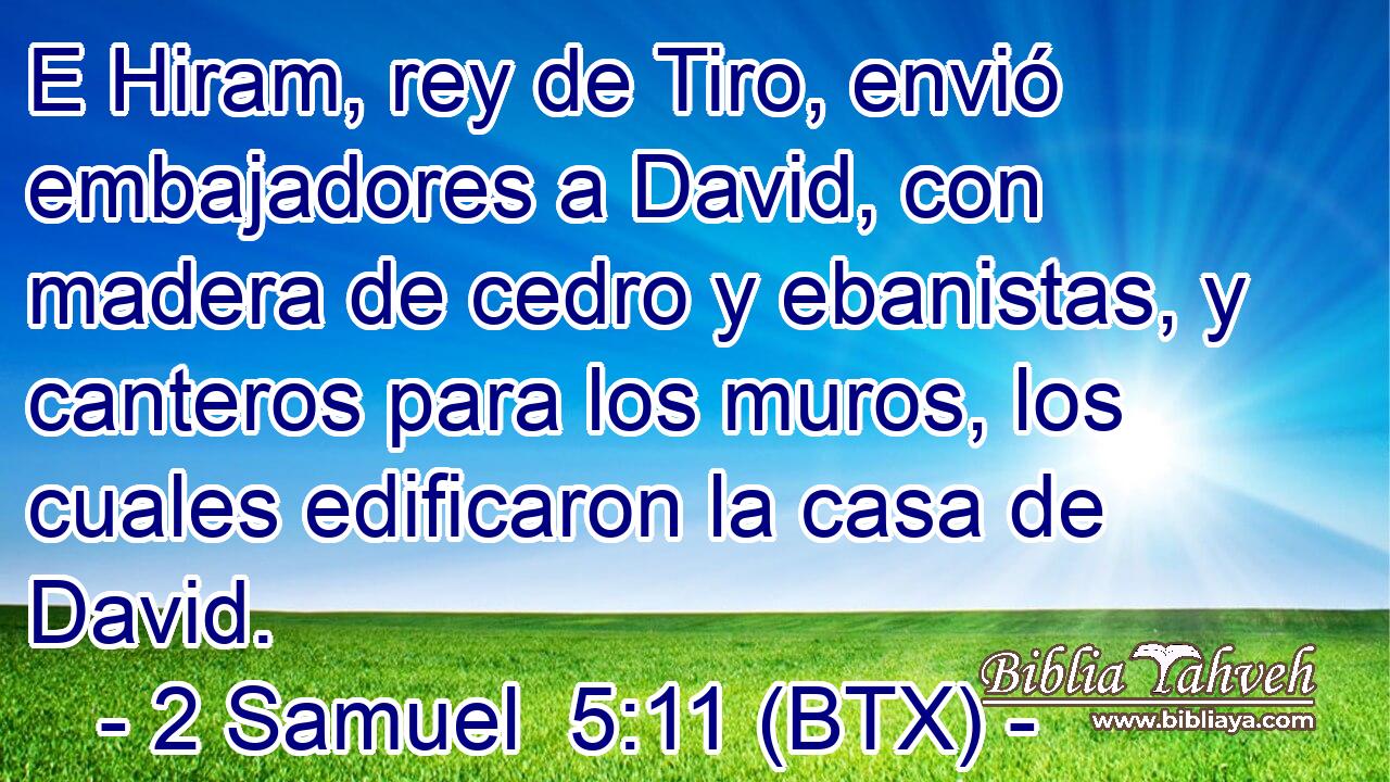 E Hiram, rey de Tiro, envió embajadores a David, con madera de cedro y ebanistas, y canteros para los muros, los cuales edificaron la casa de David.