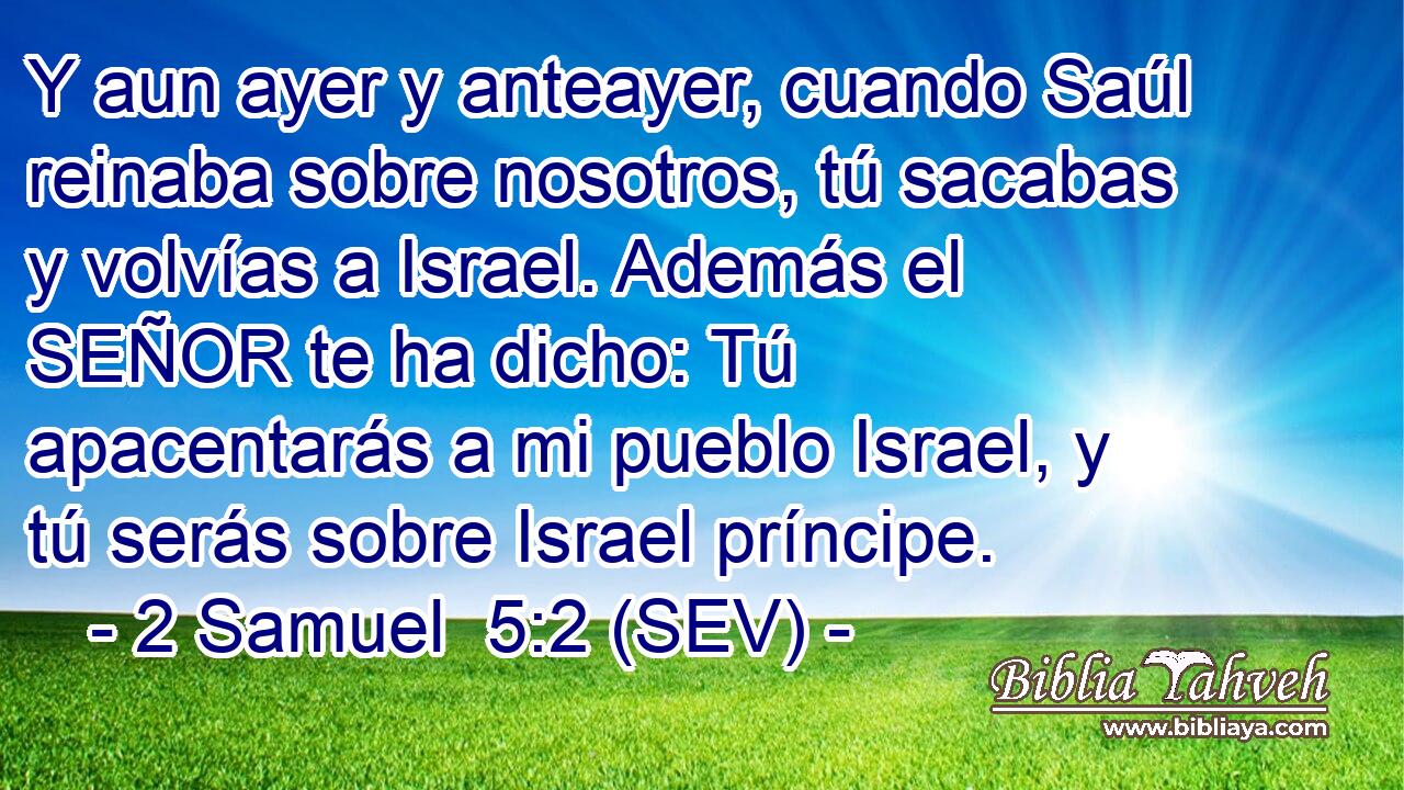Y aun ayer y anteayer, cuando Saúl reinaba sobre nosotros, tú sacabas y volvías a Israel. Además el SEÑOR te ha dicho: Tú apacentarás a mi pueblo Israel, y tú serás sobre Israel príncipe.