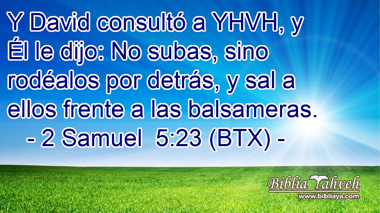 Y David consultó a YHVH, y Él le dijo: No subas, sino rodéalos por detrás, y sal a ellos frente a las balsameras.