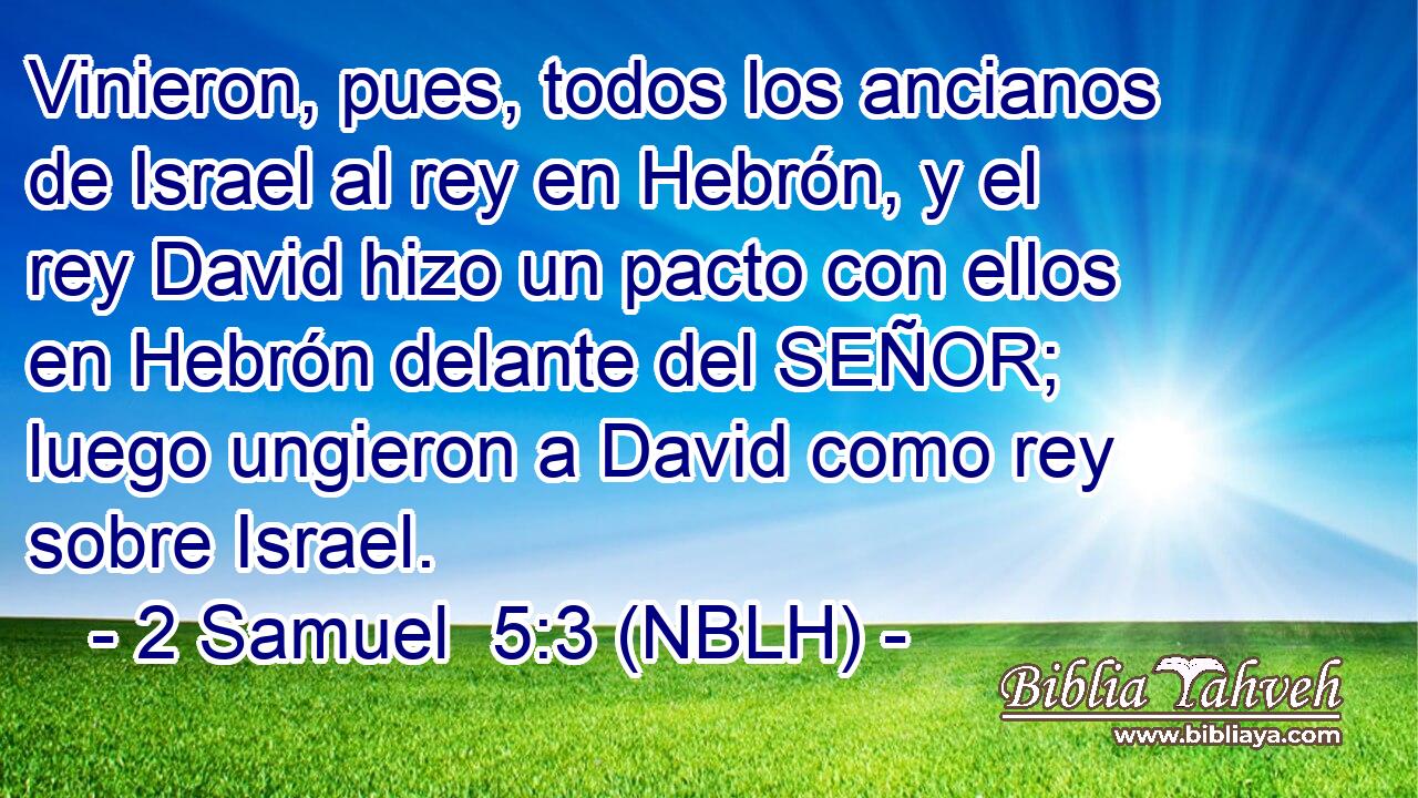  Vinieron, pues, todos los ancianos de Israel al rey en Hebrón, y el rey David hizo un pacto con ellos en Hebrón delante del SEÑOR; luego ungieron a David como rey sobre Israel. 