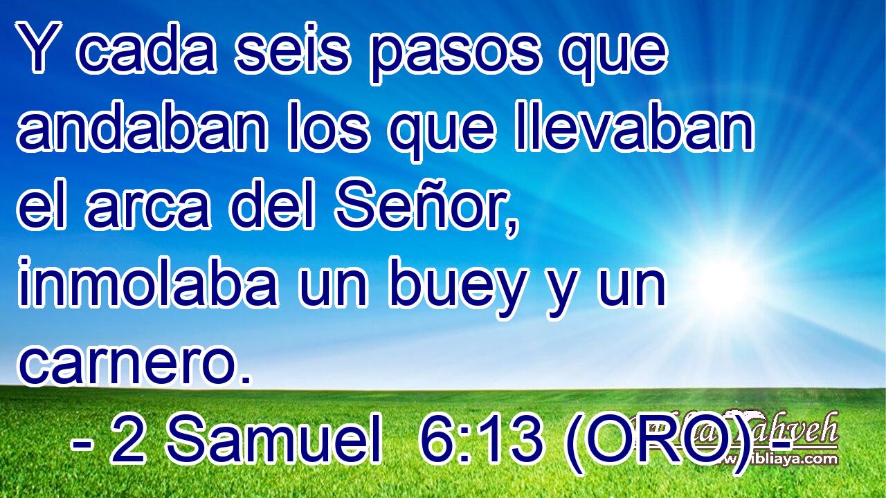  Y cada seis pasos que andaban los que llevaban el arca del Señor, inmolaba un buey y un carnero. 