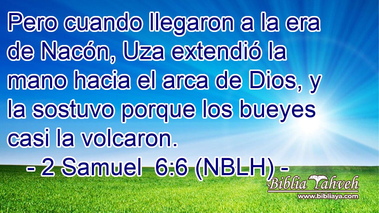  Pero cuando llegaron a la era de Nacón, Uza extendió la mano hacia el arca de Dios, y la sostuvo porque los bueyes casi la volcaron. 