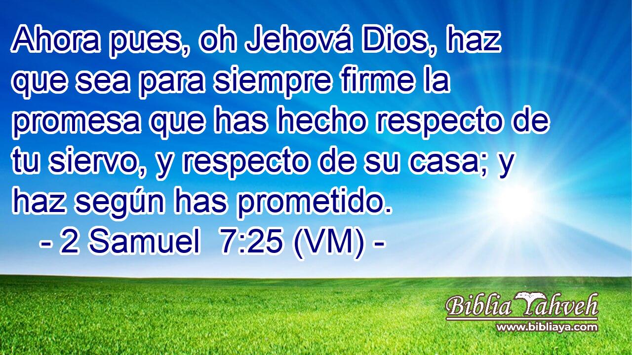 Ahora pues, oh Jehová Dios, haz que sea para siempre firme la promesa que has hecho respecto de tu siervo, y respecto de su casa; y haz según has prometido. 