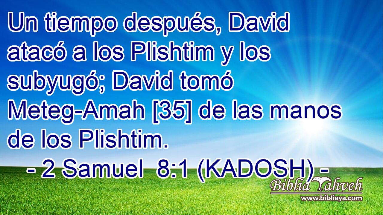  Un tiempo después, David atacó a los Plishtim y los subyugó; David tomó Meteg-Amah [35] de las manos de los Plishtim. 