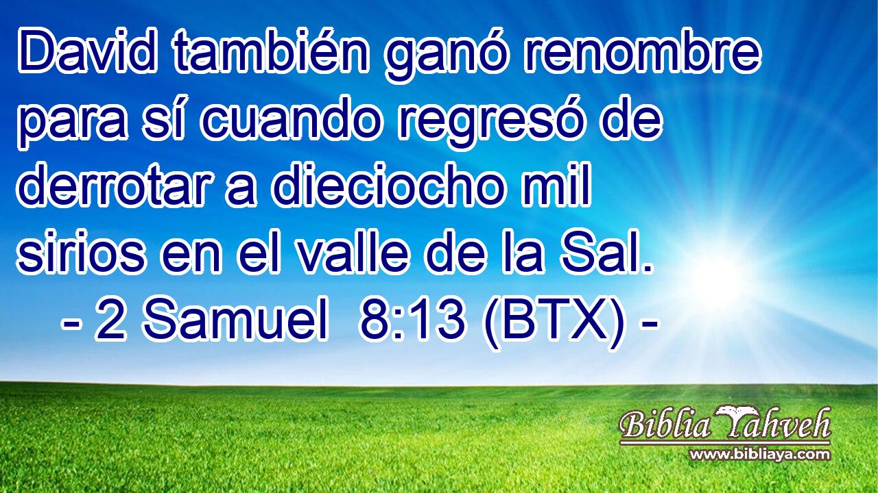 David también ganó renombre para sí cuando regresó de derrotar a dieciocho mil sirios en el valle de la Sal.