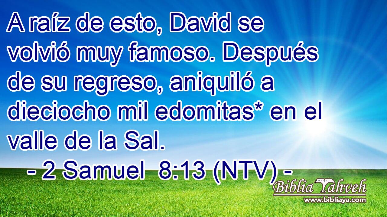 A raíz de esto, David se volvió muy famoso. Después de su regreso, aniquiló a dieciocho mil edomitas* en el valle de la Sal.