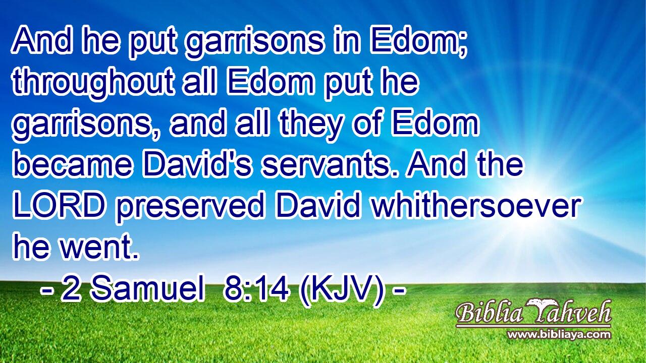 And he put garrisons in Edom; throughout all Edom put he garrisons, and all they of Edom became David's servants. And the LORD preserved David whithersoever he went.