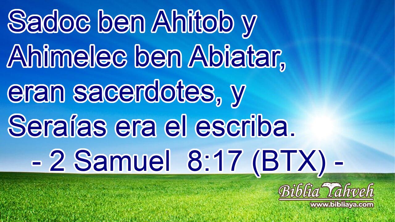 Sadoc ben Ahitob y Ahimelec ben Abiatar, eran sacerdotes, y Seraías era el escriba.
