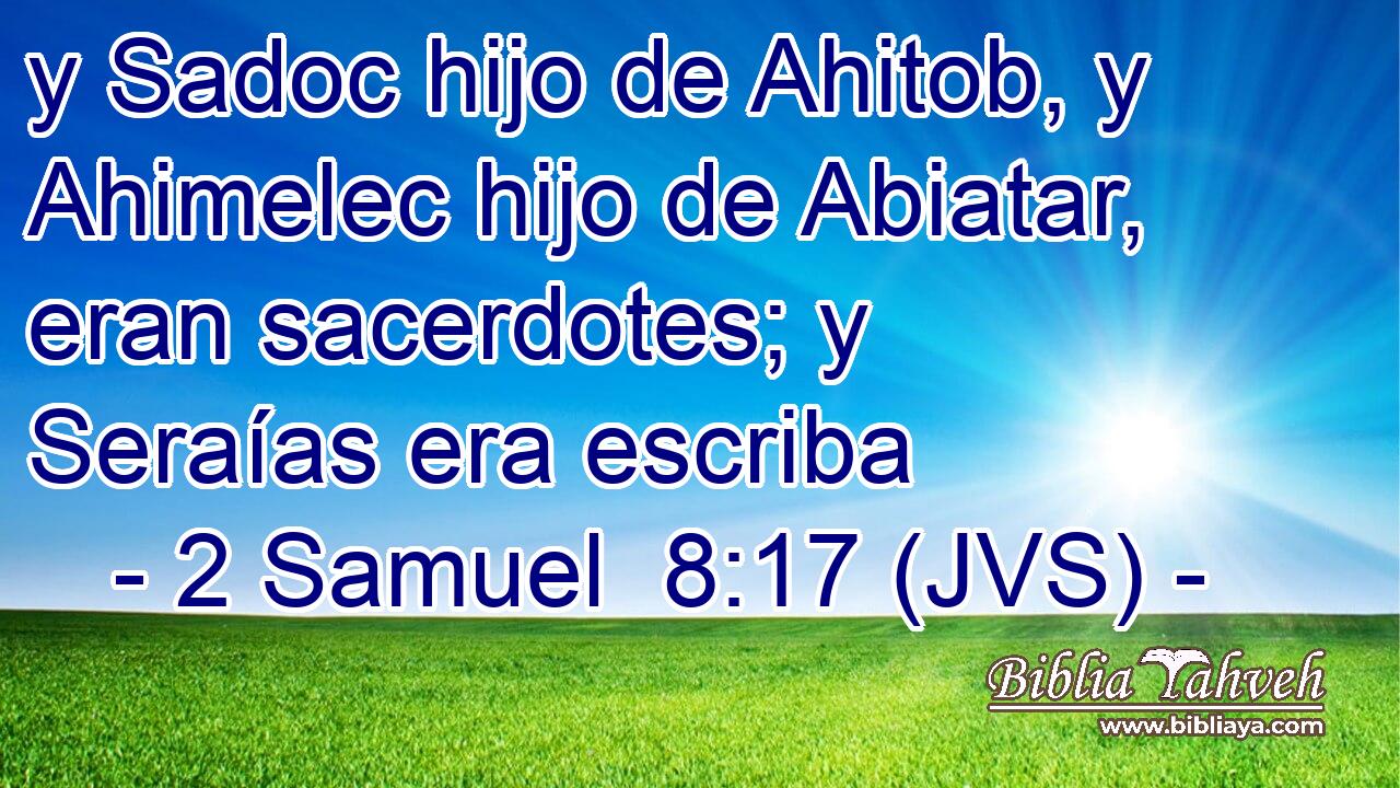 y Sadoc hijo de Ahitob, y Ahimelec hijo de Abiatar, eran sacerdotes; y Seraías era escriba