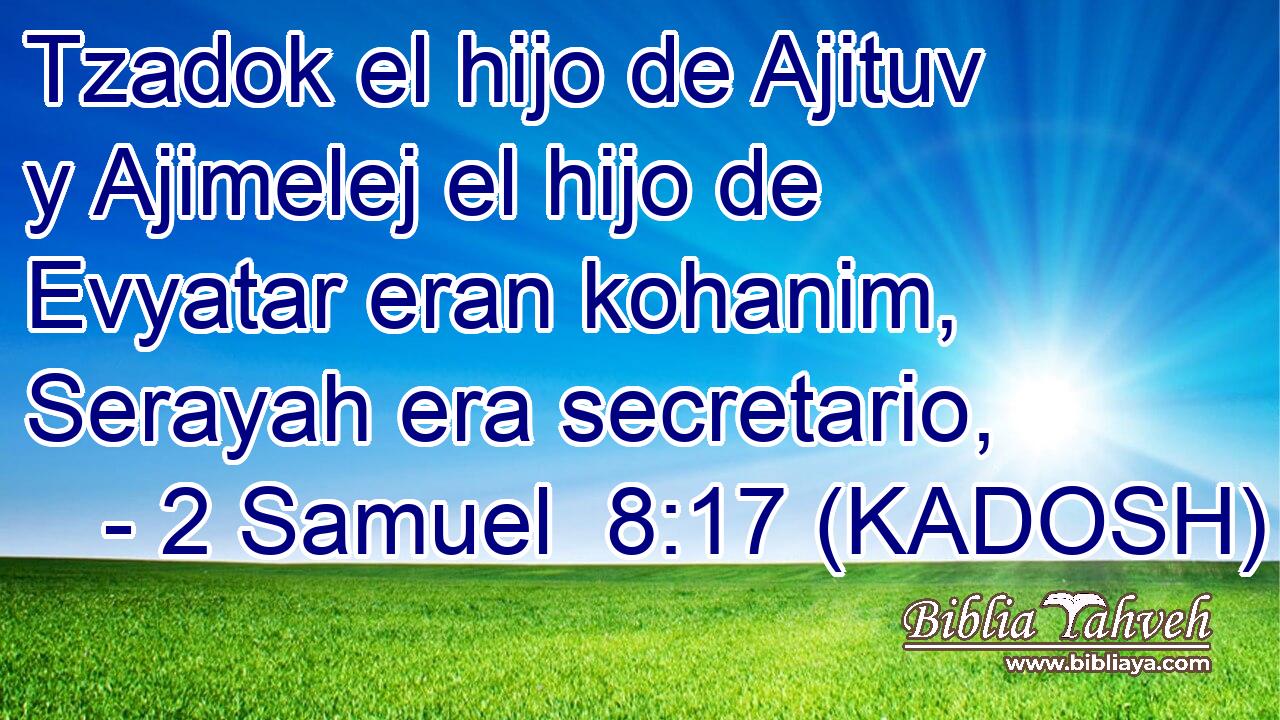  Tzadok el hijo de Ajituv y Ajimelej el hijo de Evyatar eran kohanim, Serayah era secretario, 