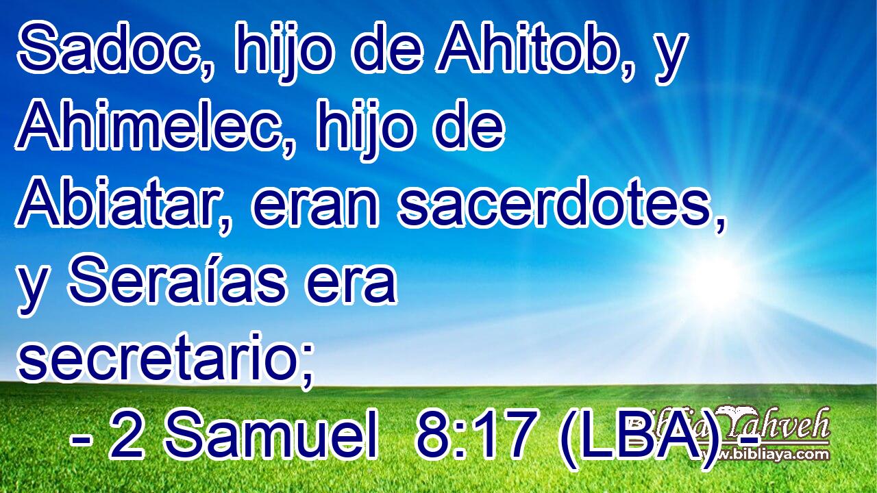 Sadoc, hijo de Ahitob, y Ahimelec, hijo de Abiatar, eran sacerdotes, y Seraías era secretario;