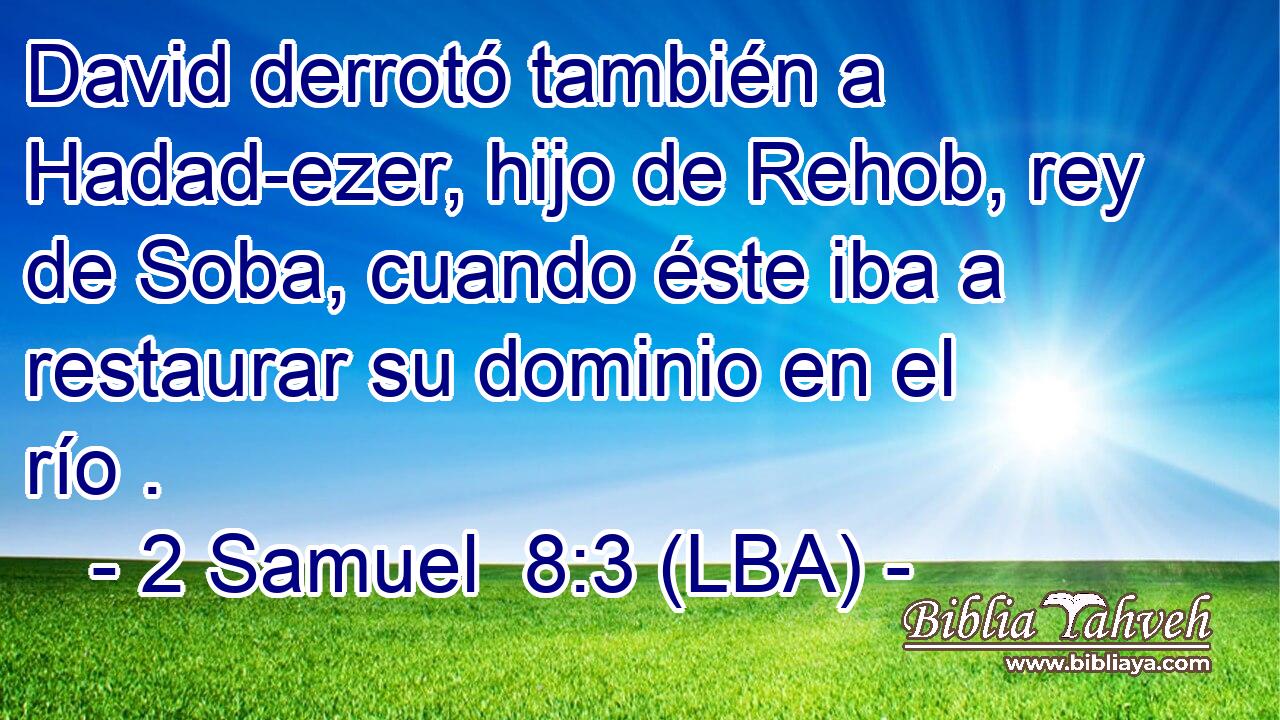 David derrotó también a Hadad-ezer, hijo de Rehob, rey de Soba, cuando éste iba a restaurar su dominio en el río .