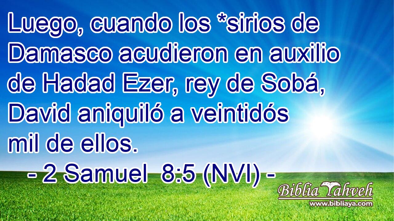  Luego, cuando los *sirios de Damasco acudieron en auxilio de Hadad Ezer, rey de Sobá, David aniquiló a veintidós mil de ellos. 