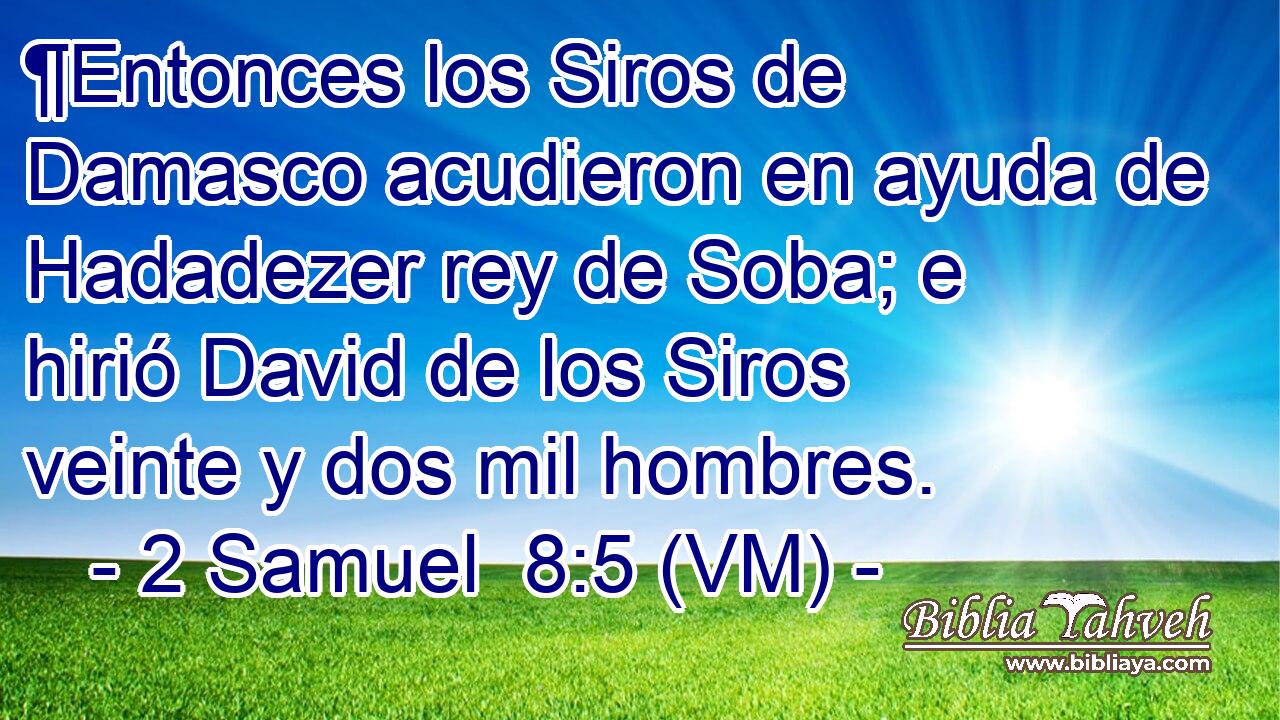  ¶Entonces los Siros de Damasco acudieron en ayuda de Hadadezer rey de Soba; e hirió David de los Siros veinte y dos mil hombres. 