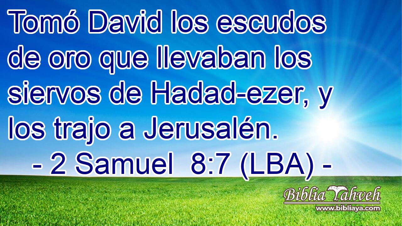 Tomó David los escudos de oro que llevaban los siervos de Hadad-ezer, y los trajo a Jerusalén.