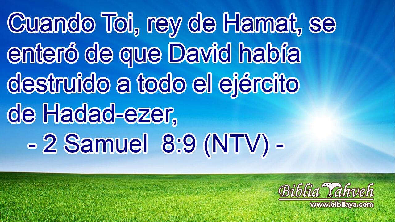 Cuando Toi, rey de Hamat, se enteró de que David había destruido a todo el ejército de Hadad-ezer,